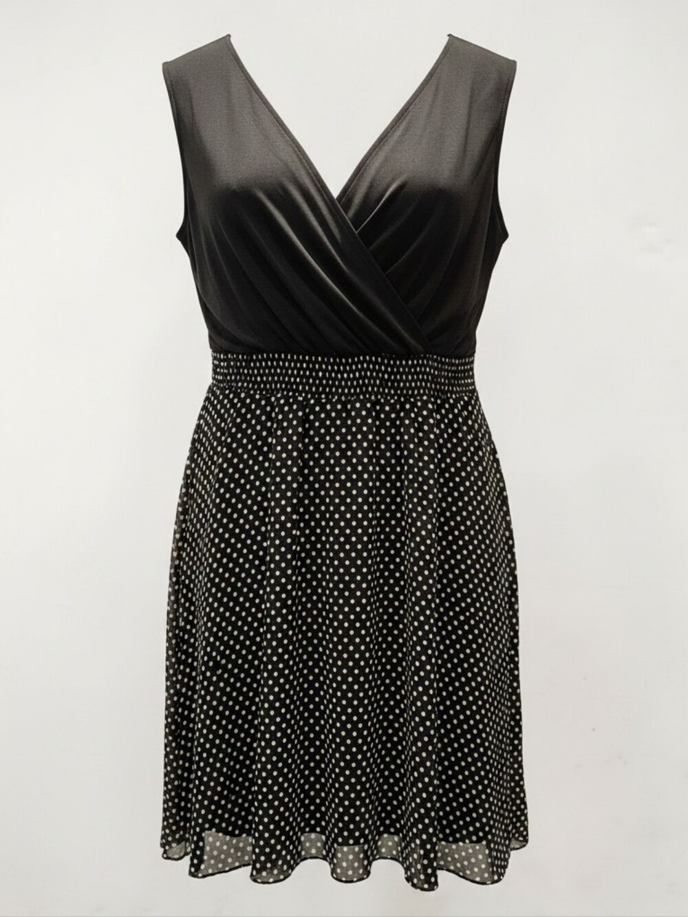 Signature Collection Women's Size 1X Sleeveless Black Polka Dot Midi Dress
